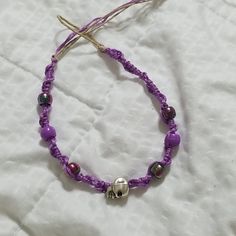 New! Handmade Skull Hemp Bracelet Purple String Purple/ Teal/ Green Pony Beads Silver Skull Natural Colored Hemp Closure: Hoop & Tie Purple Skull, Braided Bracelet Diy, Handmade Skulls, Hemp Bracelet, Hemp Bracelets, Braided Bracelet, Bracelet Diy, Purple Teal, Hand Crafted Jewelry