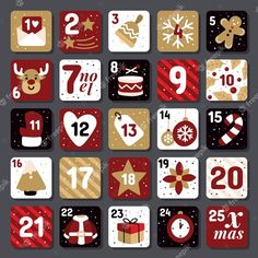 a set of christmas themed calendars with numbers and symbols for each month in different styles