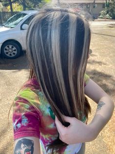 #y2k #y2kaesthetic #highlights #chunky #90s #90shairstyles #brownandblondehair #hair #hairstyles #haircolor #longhair 90s Skunk Hair, Blond Chunky Highlights, Chunky Highlights Wavy Hair, 90s Highlights, Chunky Hair Highlights, 90s Chunky Highlights, Striped Hair, Y2k Highlights, 2000s Chunky Highlights