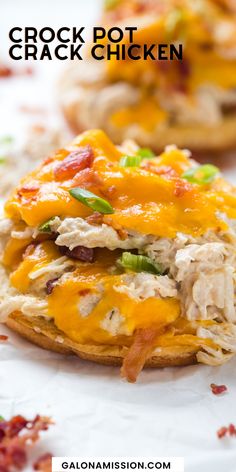 crock pot chicken sandwich with bacon, cheese and green onions on a bagel