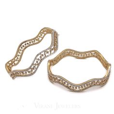 6.3CT Soft Wave Diamond Bangles in 18K Yellow Gold, Set of 2 for women. It is a gorgeous piece with encrusted small diamonds set in handcrafted stems. Gold weight is 40.8 grams. Everday or occasional jewelry. Elegant Hand Set Bangle For Anniversary, Elegant Hand Set Diamond Bangle, Elegant Diamond Hand-set Bangle, Elegant Hand-set Diamond Bangle, Formal Hand Set Yellow Gold Bangle, Diamond Bangle With Pave Setting For Anniversary, Gold Plated Wedding Jewelry With Pave Setting, Wedding Bangle With Pave Setting, Elegant Bangle For Celebration