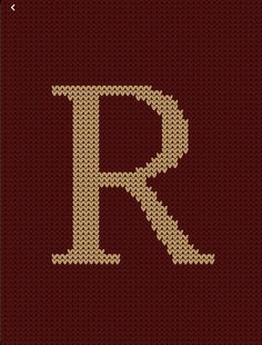 the letter r is knitted in gold and red