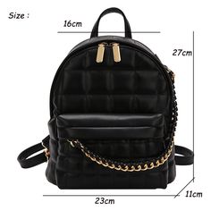 Fashion Women Leather Luxury Backpack Chain Teenage Girls Shoulder Bag New Designer Backpacks Rucksack Small Female Daypack Bags Details Show Angle Show [23y 6m 27d] Trendy Travel Backpack With Chain Strap, Everyday Backpack With Chain Strap, Black School Bags, Luxury Backpack, Women Backpack Travel, Purple Logo, Pad Bag, Makeup Bag Organization, Handbags Casual