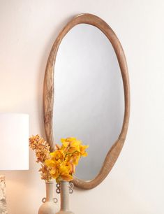 Organic lines inspire fresh appeal in an oval mirror design. We love this wood-framed mirror as a casual accent for bringing natural depth and dimension to a grounded yet modern space. Mirror Over Bed, Mirror Behind Nightstand, Modern Mirrors, Small Wall Mirrors, Wooden Mirror Frame, Hidden Hills, Large Wall Mirror, Floor Mirrors, Wood Framed Mirror