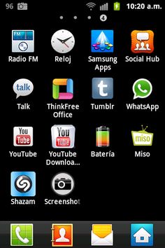 an image of the home screen of a cell phone with various icons and buttons on it