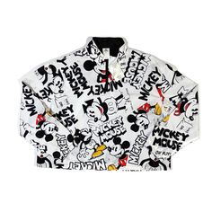 Disney Mickey Mouse Jacket All Over Print Windbreaker Color: White With Mickey Mouse All Over Print Size: 2xl Type: Long Sleeve Cropped Windbreaker Jacket With 1/4 Zipper. Item Is In Excellent Condition Trendy Winter Outerwear With Cartoon Print, Trendy Cartoon Print Fall Outerwear, Winter Cartoon Print Outerwear For Streetwear, Streetwear Long Sleeve Outerwear With Character Print, Long-sleeve Character Print Streetwear Outerwear, Streetwear Outerwear With Character Print, Fall Streetwear Mickey Mouse Tops, White Outerwear With Cartoon Print For Fall, White Cartoon Print Outerwear For Fall