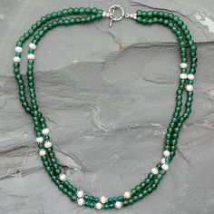 Aventurine and pearl strand necklace, 'Indian Meadows' - Aventurine and pearl strand necklace Pearl Necklace Indian, Silver Engraved Bracelet, Earrings Patterns, Pearl Strands Necklace, Beads Designs, Pearl Necklace Designs, Silver Jewellery Indian, Necklace Indian, Pearl Strand