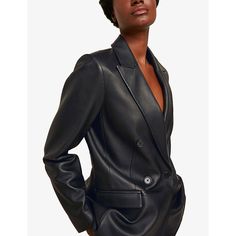 Find WHISTLES Aliza Double-breasted Leather Blazer 8 on Editorialist. Whistles leather blazer100% leatherButton fasteningDouble breasted, peak lapels, padded shoulders, long sleeves, buttoned cuffs, one welt pocket at chest, slip pockets at sides, branded buttons, single vent at back hem, fully linedSpecialist leather cleanMidweight, non-stretchTrue to size Black Leather Blazer, Crepe Blazer, Denim Blazer, Double Breasted Blazer, Linen Blazer, Leather Blazer, Wool Blazer, Blazers For Women, Outerwear Women