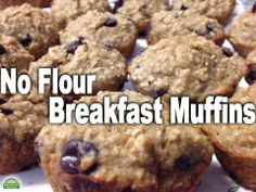 there are muffins that have been placed on a plate with the words, no flour breakfast muffins