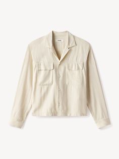 Warm White Silken Twill Studio Shirt - Easy camp collar shirt cut from 5.5 oz. modal twill with the texture and character of silk Jefferson White, Easy Camp, Camp Collar Shirt, Buck Mason, Raw Denim, Mens Spring, Suit Shop, Collar Shirt, Outerwear Sweater