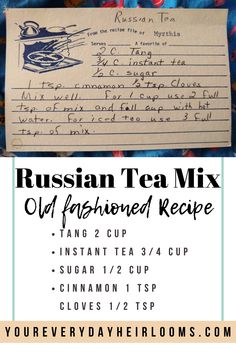 russian tea mix recipe with instructions for the recipe