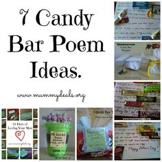 a collage of candy bar poem ideas