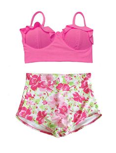 Pink Midkini Top and Flora High Waist Waisted by venderstore, $39.99 Bathe Suits, Midkini Tops, Handmade Swimsuit, Swimsuit Heaven, Pin Up Swimsuit, 50th Clothes, Bathing Suit Dress, High Waisted Bathing Suits, Retro Swimsuit