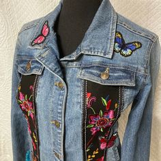 Butterfly Jean Jacket - Etsy Beaded Outerwear For Spring Festival, Spring Black Beaded Outerwear, Black Beaded Outerwear For Spring, Albany Ny, Womens Jackets, Blue Denim Jacket, Jean Jacket, Blue Denim, Denim Jacket