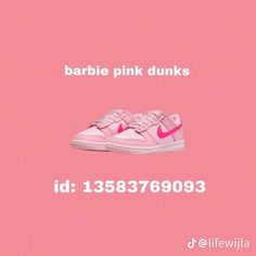 a pair of pink nike shoes on a pink background with the words barbie pink dunks