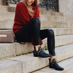 Pointed Toe Rivet Ankle Boots Vegan Leather Boots, Studded Ankle Boots, Studded Shoes, Mid Heel Shoes, Fashion Shoes Flats, Spring Boots, Edgy Chic, Vegan Boots, Heel Boot