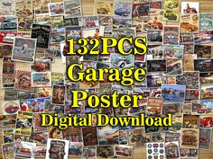 a collage of pictures with the words 12 pics garage poster and digital download