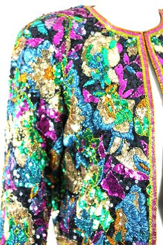 "Stunning Jacket in Excellent condition!! This one is such a beauty and the colors are magical!! oh you will sparkle!! Excellent condition! Measuring: 16.5\" length Width: 38\" Sleeves: 23\" Pet Free/smoke free Enjoy!" Beaded Bolero, Colorful Jacket, Wedding Shrug, Shrugs And Boleros, Cotton Dress Summer, Sequin Jacket, Check Dress, Sequin Beading, Summer Cotton