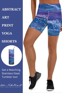 Experience the harmony of art and movement with our Abstract Art Print Yoga Shorts and matching Stainless Steel Tumblers. Perfect for your yoga workout, these stylish pieces showcase unique custom artwork that's sure to impress. Don't let your essentials be ordinary, make a statement with our matching accessories. This great gift idea is just a few clicks away. Shop Now! Customized Tumblers, Gear Art, Workout Essentials