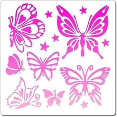 some pink butterflies and stars on a white background with the words,'butterfly wall decals