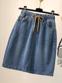 Spring Women Denim Skirts Casual Lace Irregular A-line Skirts Summer Denim Skirt, Blue Skirts, Elastic Waist Skirt, Summer Denim