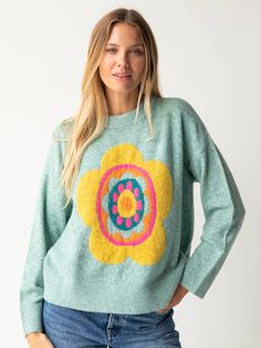 Everyone's Favorite Sweater - Light Blue Daisy-view 1 Blue Daisy, Favorite Sweater, Natural Life, Knit Pattern, Cozy Sweaters, Knit Patterns, Colorful Sweaters, Daisy, Light Blue