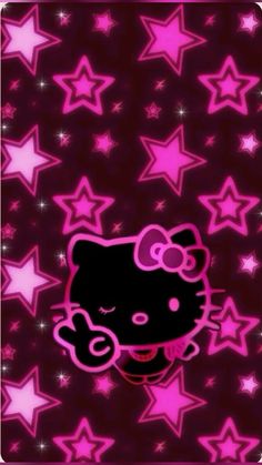 a hello kitty wallpaper with stars in the background and a pink star design on it