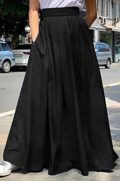 Black Casual Solid Patchwork Regular High Waist Conventional Solid Color Skirt Fashion Gallery, Casual Skirt, Black Bottoms, Bottom Clothes, Casual Elegance, Black Casual