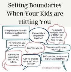 a poster with two speech bubbles and the words setting boundariess when your kids are hitting you