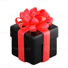 a black box with a red bow on it