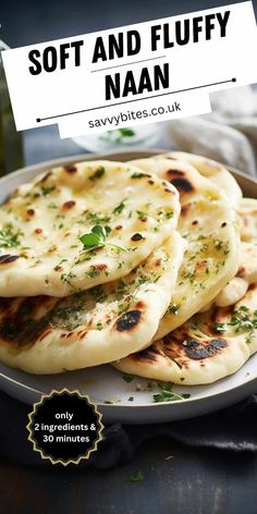 soft and fluffy naan on a white plate