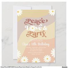 a birthday party card with daisies on it