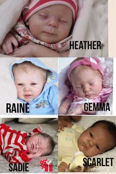 four different baby pictures with names on them and the caption in each photo below