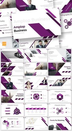 a bunch of purple and white presentation slides