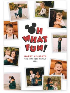 the cover of what fun happy holidays, with photos of children in mickey mouse heads