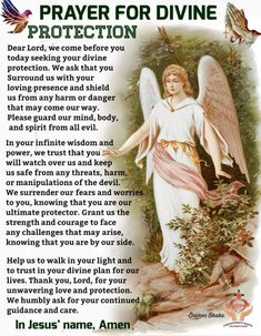 an angel with the words prayer for divine protection