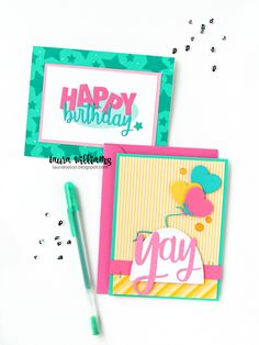 two cards with the words happy birthday on them