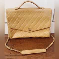 100% Authentic Vintage Chanel Lambskin Quilted Envelope Shoulder Bag Purse Beige Briefcase. This Is Such A Rare Bag And Beautiful Piece. Small Blemish As Shown In Front, And Bag Bottom Is Soft To Touch. True Vintage Stunning Chanel Bag! Sad To See This Go!! Measurements Shown Vintage Chanel Bag, Bags Vintage, Chanel Bags, Vintage Chanel, True Vintage, Chanel Bag, Gold Color, Envelope, Bag Lady