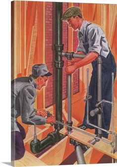 two men working on pipes in an industrial setting