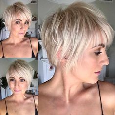 Highlift Color, Ways To Wear Short Hair, Short Layered Pixie, Layered Pixie Cut, Layered Pixie, Short Hairstyles Fine, Popular Short Hairstyles, Blonde Hair With Bangs, Nice Hair