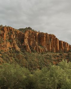 the mountains are covered with trees and rocks