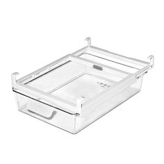 a clear plastic drawer with an open lid