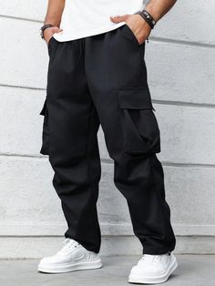 Men's Plus Size Utility Pocket Cargo Pants Baggy Long Drawstring Plain Black Going Out Black Street   Woven Fabric Plain Jogger Non-Stretch  Men Plus Size Clothing, size features are:Bust: ,Length: ,Sleeve Length: Cargo Pants Baggy, Pocket Cargo Pants, Cargo Pants Black, Mens Trendy Outfits, Men Plus Size, Style Noir, Plus Size Pants, Mens Plus Size, Plain Black