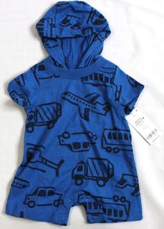 - Hooded romper with snap closure on the bottom - Transportation vehicle cars/trucks theme - Available in size 3 Months - MSRP $20! Promotional Discounts : Please take a look at my other items! On many items, I offer promotional discounts when multiple items are purchased; you do NOT need to purchase two of the same to get the discount! Add both items to your cart at the same time to see the discount reflected at checkout.  Shipping & Handling : I ship within one business day. I may not ship items on Saturdays. Purchases made on Friday may not ship until Monday morning. If this is a potential issue, please message me prior to purchase. Photography Disclaimer : I apologize for my amateur photos. I am NOT a professional photographer. The colors in the photos may vary slightly from the colors Blue Hooded Top For Playtime, Blue Bubble Romper For Summer Playtime, Blue Cotton Hoodie For Playtime, Overalls Baby Boy, Boy 12 Month 2pc Pajamas, Baby Fever Jumpsuits & Rompers, Truck Theme, Carters Baby Boys, Carters Baby