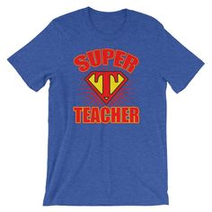 All teachers are awesome superheroes in disguise.  Show your support for your teacher with this super hero back to school shirt. Recognize and praise those who teach. This shirt would make a great gift for your kid's new super teacher this back to school year. Celebrate teacher life with the hero teaching your children's young mind. Teachers superpower is educating young student's minds. This t-shirt is everything you've dreamed of and more. It feels soft and lightweight, with the right amount of stretch. It's comfortable and flattering for both men and women.  Bella + Canvas 3001 T-Shirt * 100% combed and ring-spun cotton (heather colors contain polyester) * Fabric weight: 4.2 oz (142 g/m2) * Shoulder-to-shoulder taping * Side-seamed Superhero Teacher, Super Teacher, Teacher Tshirts, Great T Shirts, School Shirts, Teacher Life, Christian Shirts, Super Hero, Teacher Shirts