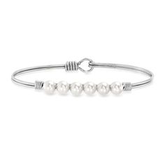 Crystal Pearl Bangle Bracelet In Classic White choose finish:silver tone Pearl Bangle Bracelet, Wire Wrapped Bangles, Jewelry Gift Guide, Pearl Bracelets, Stacked Necklaces, Pearl Bangle, Mom Necklace, Charm Bangle, Pearl Charms