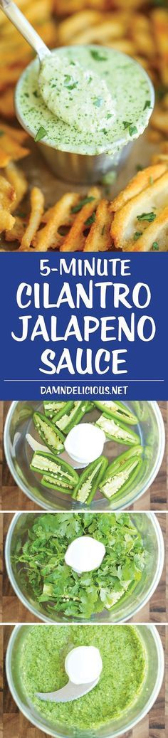 the cover of 5 minute glulantro jalapeno sauce with three different images