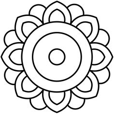 a black and white drawing of a circular object with leaves on the center, in an outline