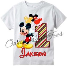 a mickey mouse birthday shirt with the number one on it