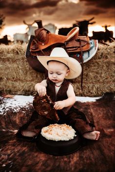 Cowboy cake smash first birthday shoot Steak And Potato Smash Cake, Smash Photoshoot First Birthdays, Steak Smash 1st Birthday, My First Rodeo Birthday Pictures, One Year Old Western Photoshoot, Rodeo First Birthday Pictures, First Birthday Cowboy Photoshoot, My First Rodeo Birthday Boy Smash Cake, First Rodeo Birthday Photoshoot